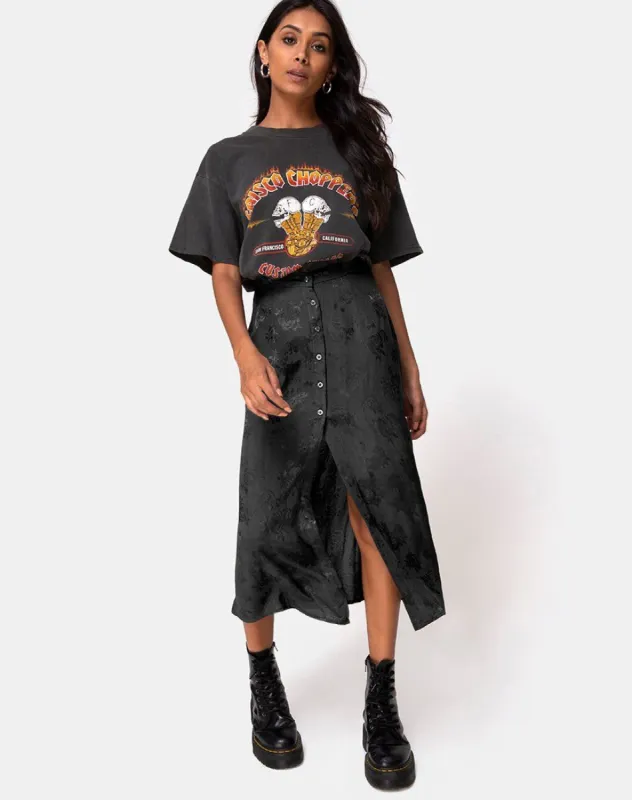 Marni Midi Skirt in Satin Rose Black sold by Motel Rocks