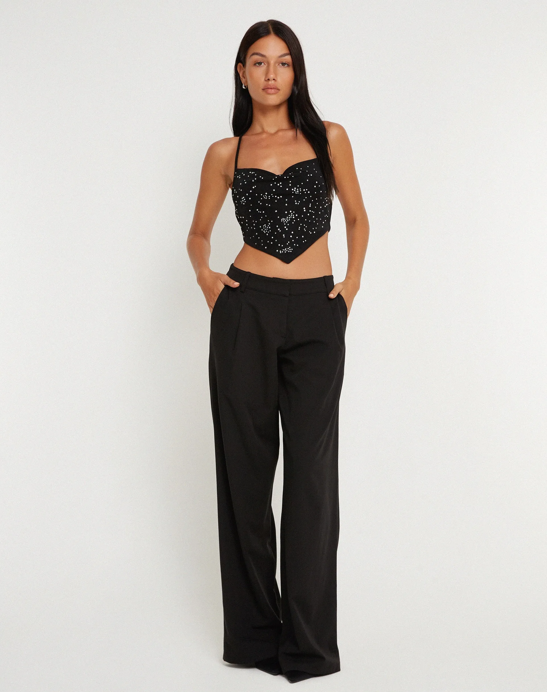 Ketida Halterneck Crop Top in Black Diamante sold by Motel Rocks product image thumbnail 5
