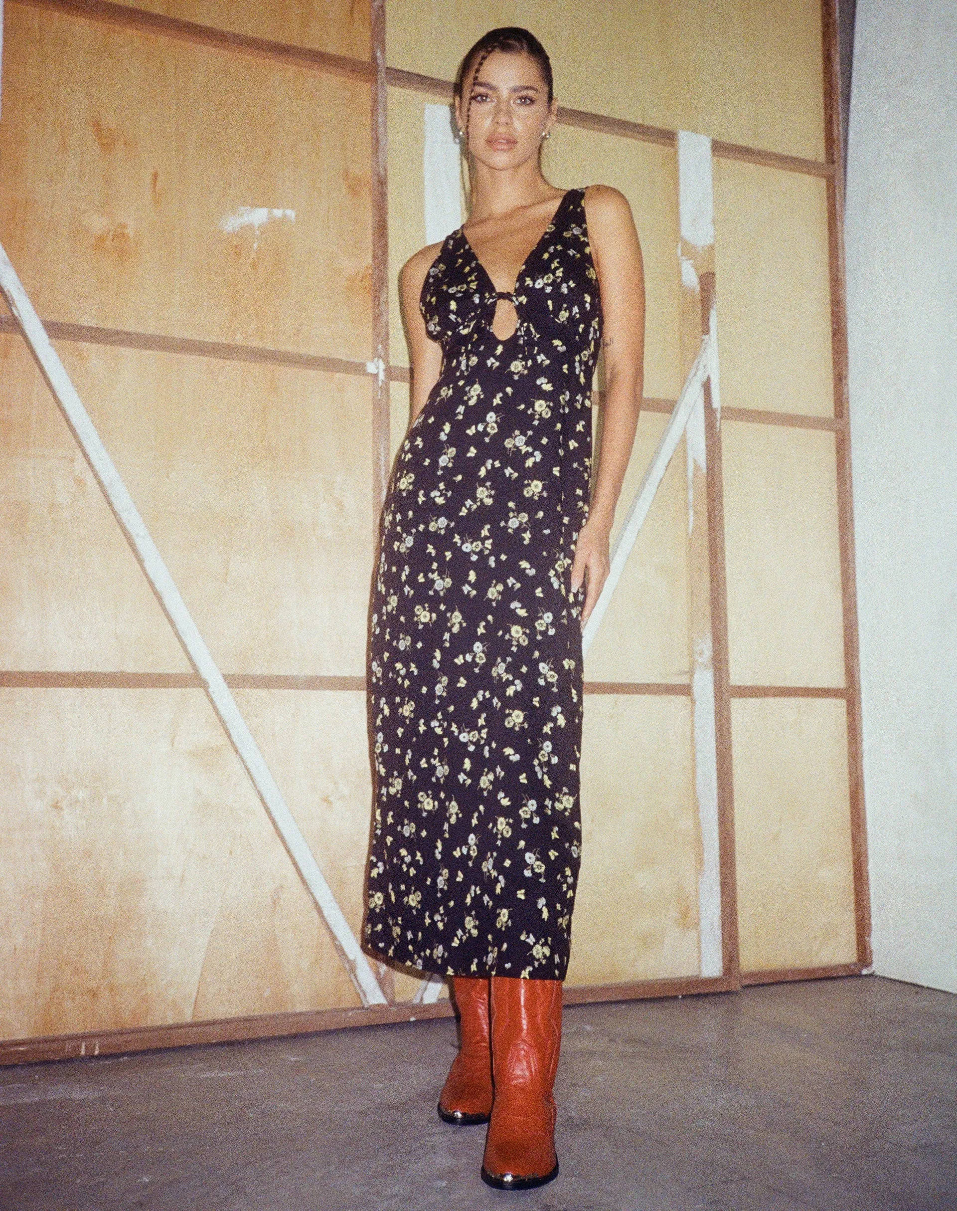 Fiaso Midi Dress in Lemon and Lime Black sold by Motel Rocks product image thumbnail 3