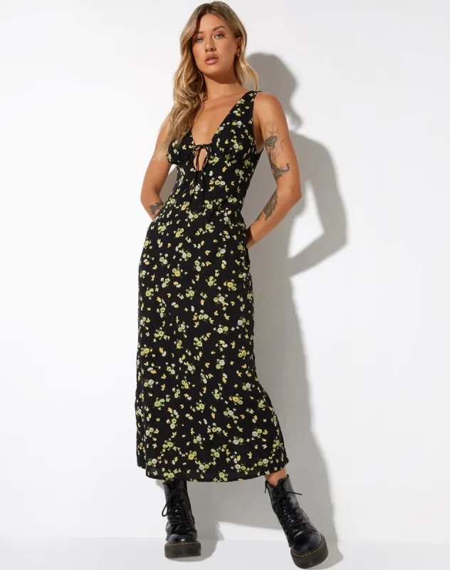 Fiaso Midi Dress in Lemon and Lime Black sold by Motel Rocks