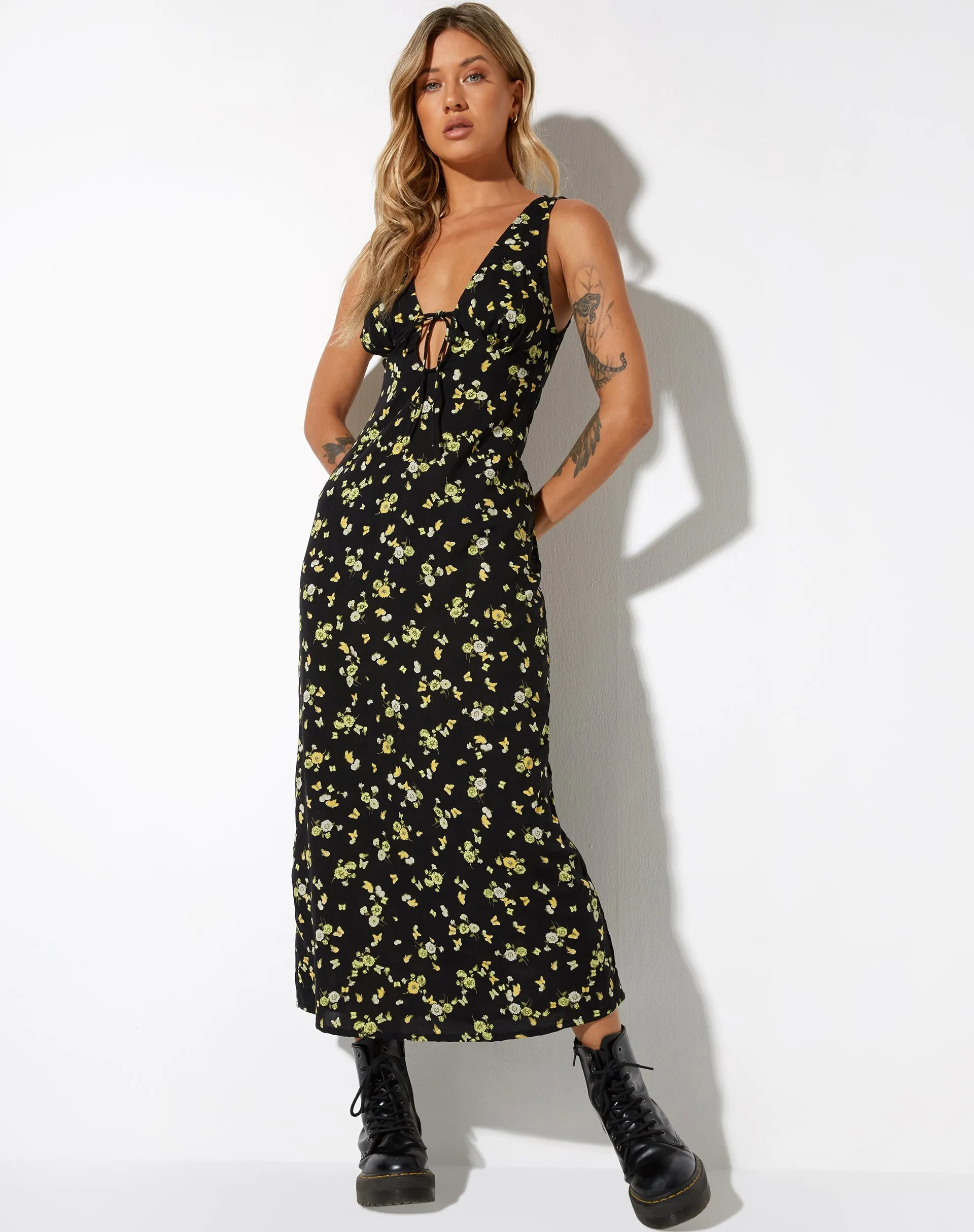 Fiaso Midi Dress in Lemon and Lime Black sold by Motel Rocks