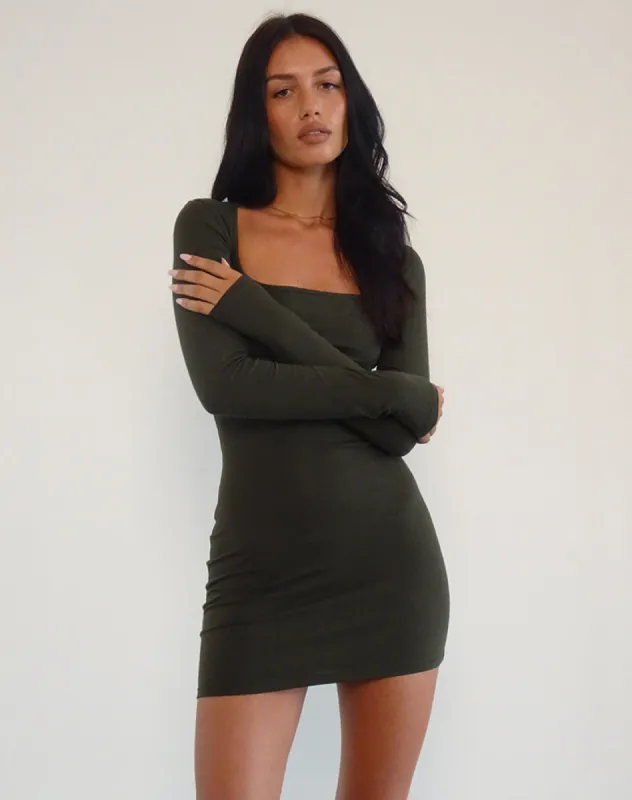 Janjisu Bodycon Mini Dress in Olive sold by Motel Rocks