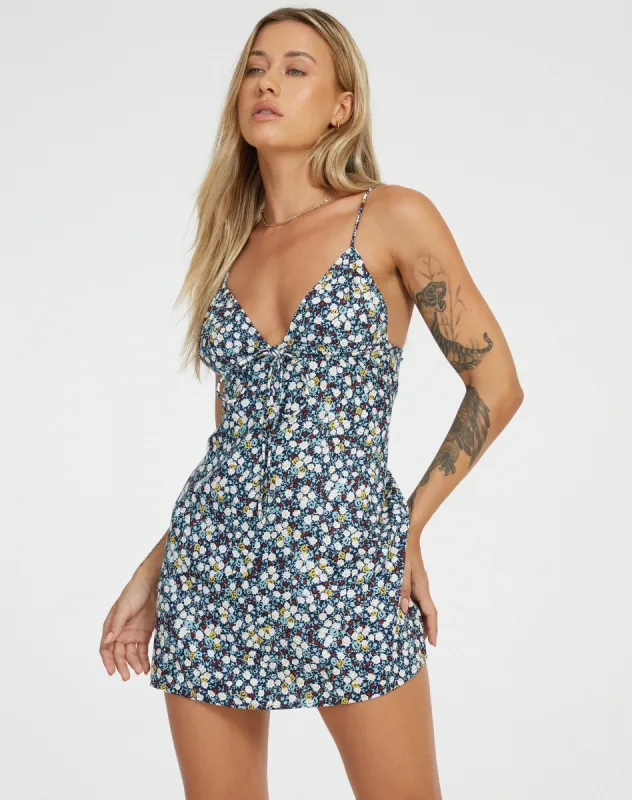 Senora Mini Dress in Floral Field Navy sold by Motel Rocks