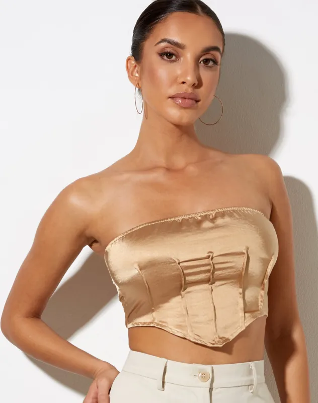 Sanja Bandeau Top in Satin Golden Sand sold by Motel Rocks