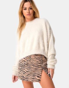 Pelmet Skirt in 90's Zebra Taupe sold by Motel Rocks