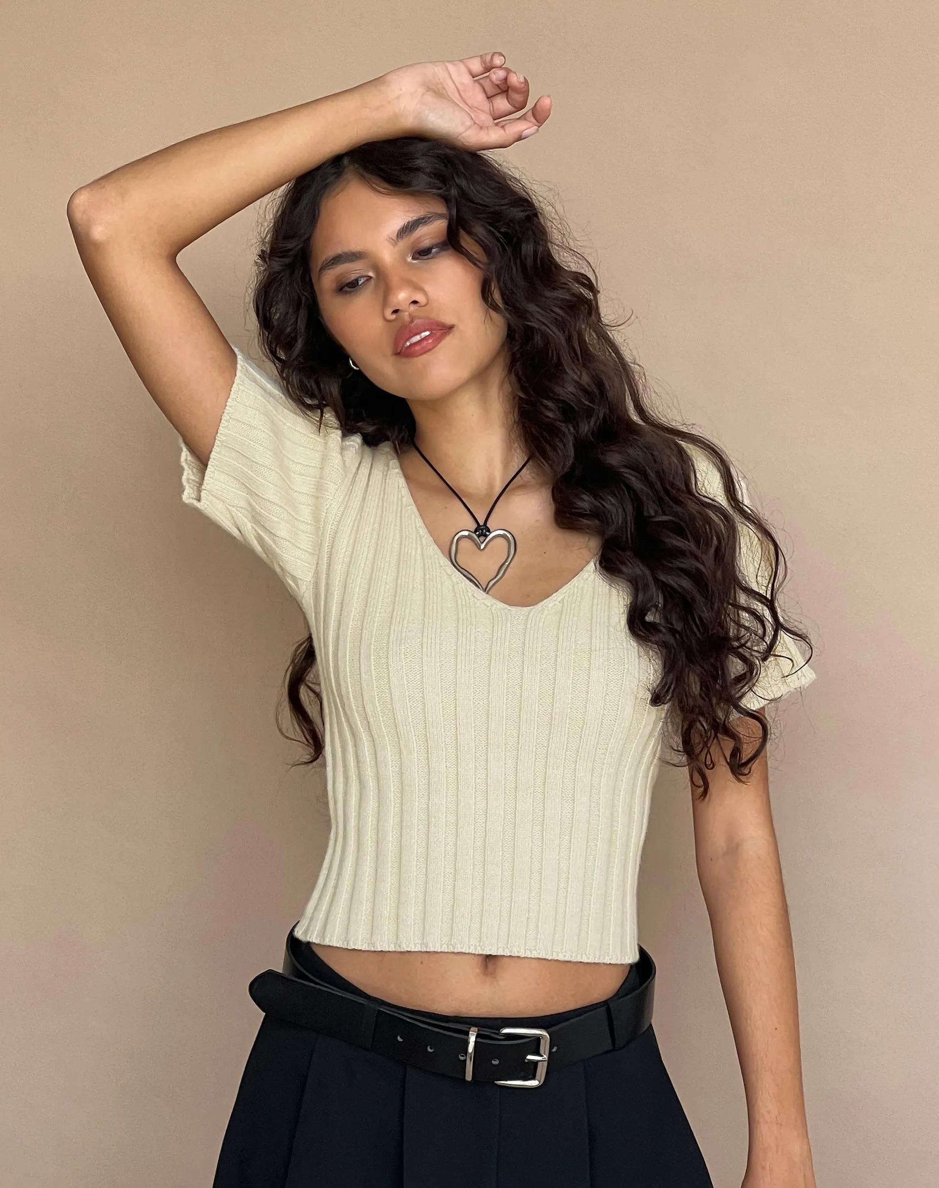 Estella Short Sleeve Knitted Top in Natural Oat sold by Motel Rocks product image thumbnail 3