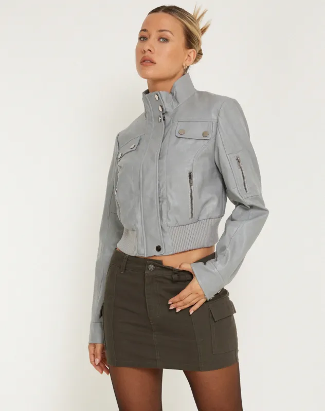 Loviana Jacket in PU Silver Grey sold by Motel Rocks
