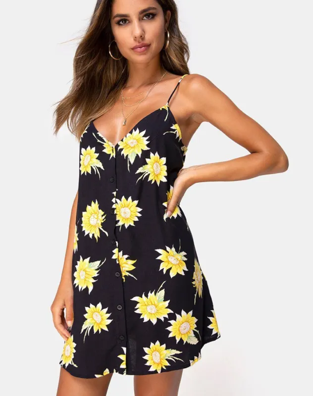 Sanna Slip Dress in Sunny Days Black sold by Motel Rocks