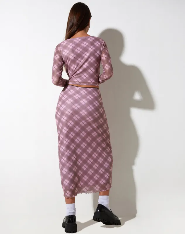 Wesley Crop Top in Pink Blurred Check sold by Motel Rocks