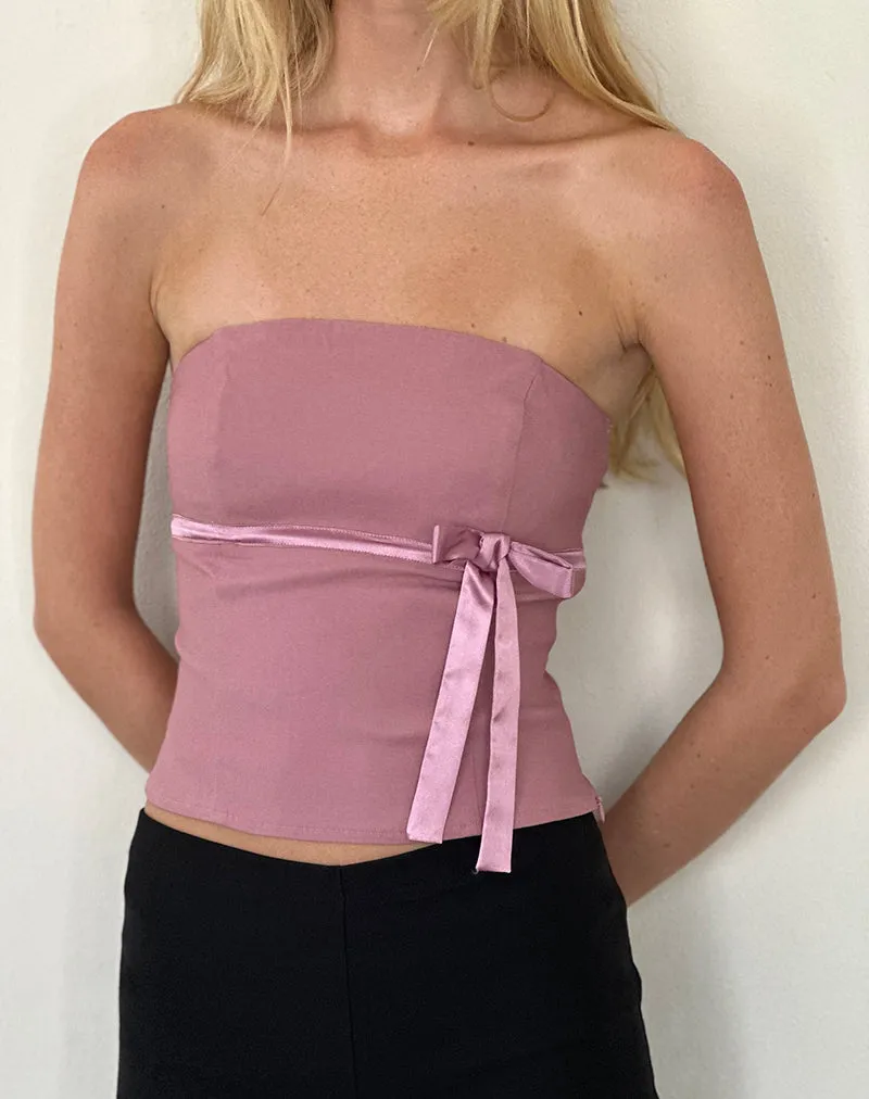 Novita Bow Detail Bandeau Top in Tailoring Dusky Pink sold by Motel Rocks