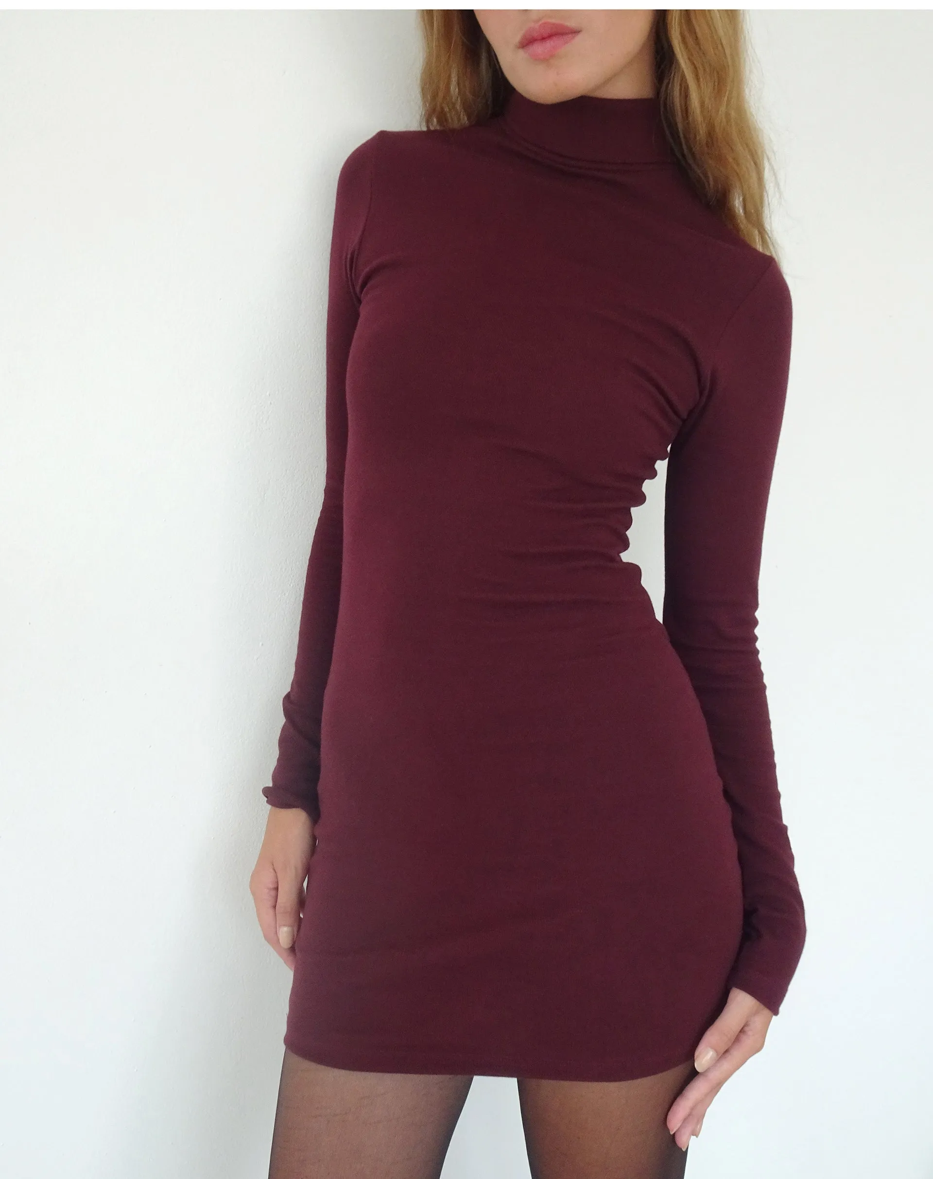 Yrion Turtle Neck Bodycon Mini Dress in Burgundy sold by Motel Rocks product image thumbnail 4