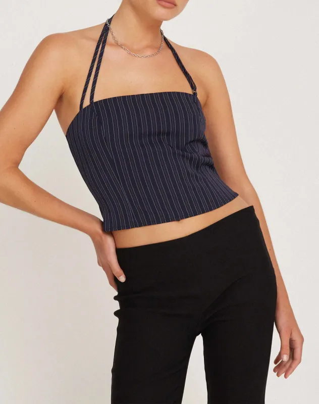 Arreta Crop Top in Pinstripe Navy sold by Motel Rocks