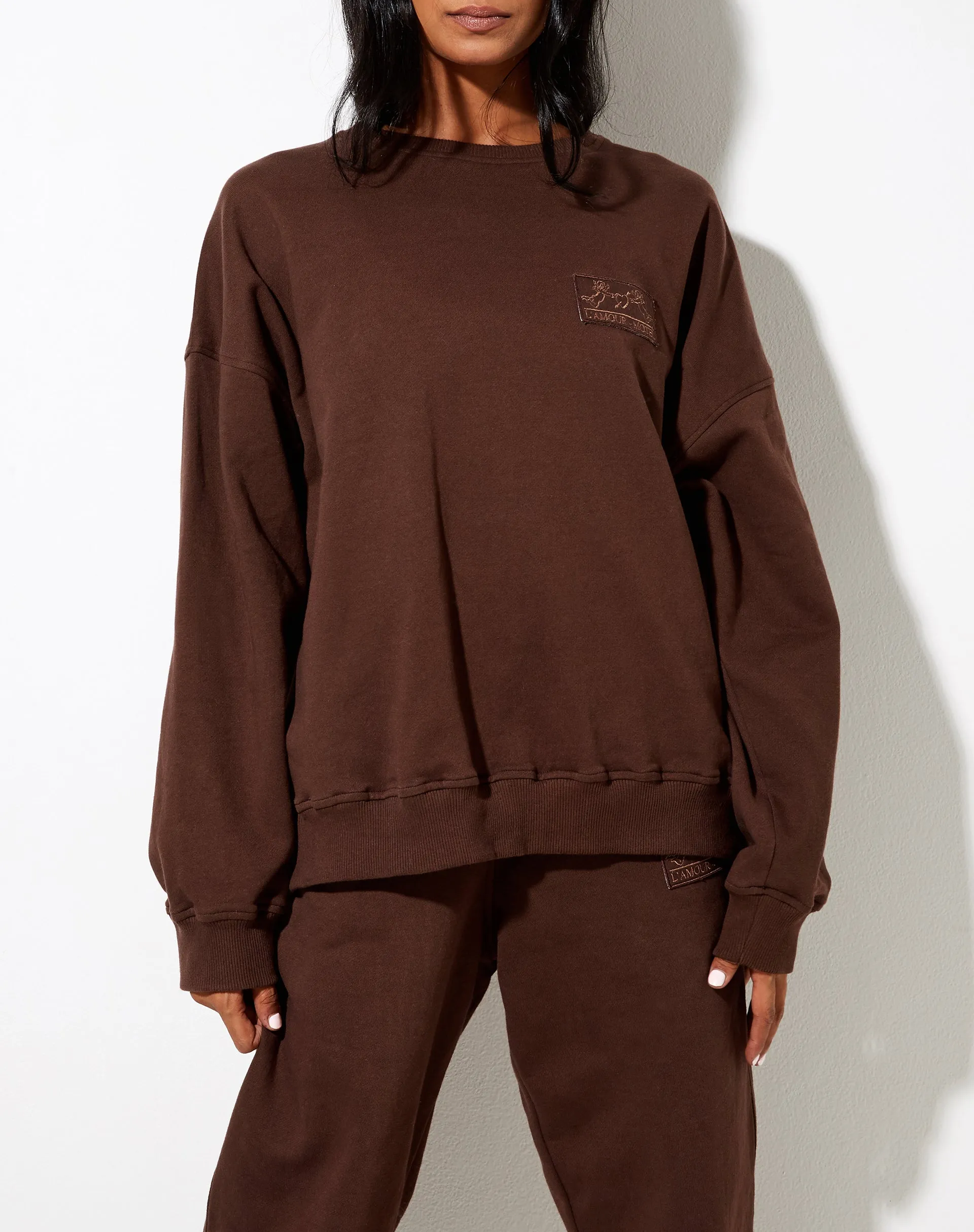 Ted Sweatshirt in Deep Mahogany L'Amour Cherub Label Embro sold by Motel Rocks product image thumbnail 3