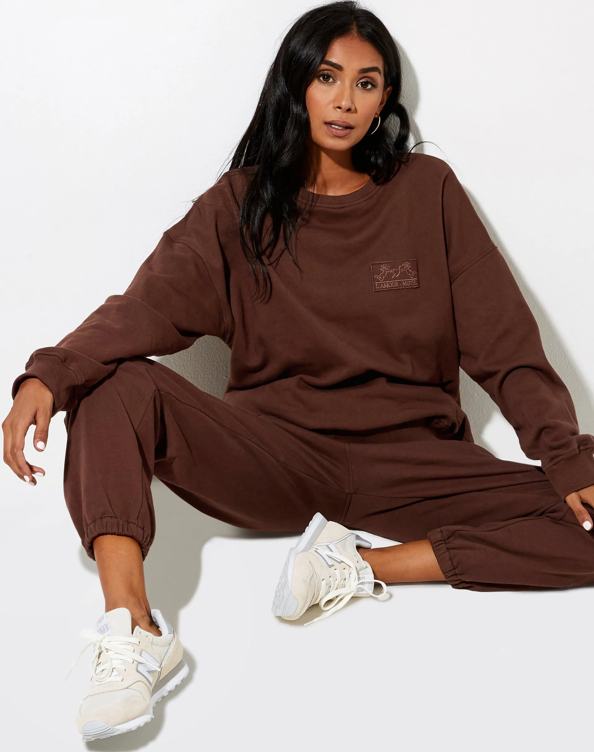 Ted Sweatshirt in Deep Mahogany L'Amour Cherub Label Embro sold by Motel Rocks