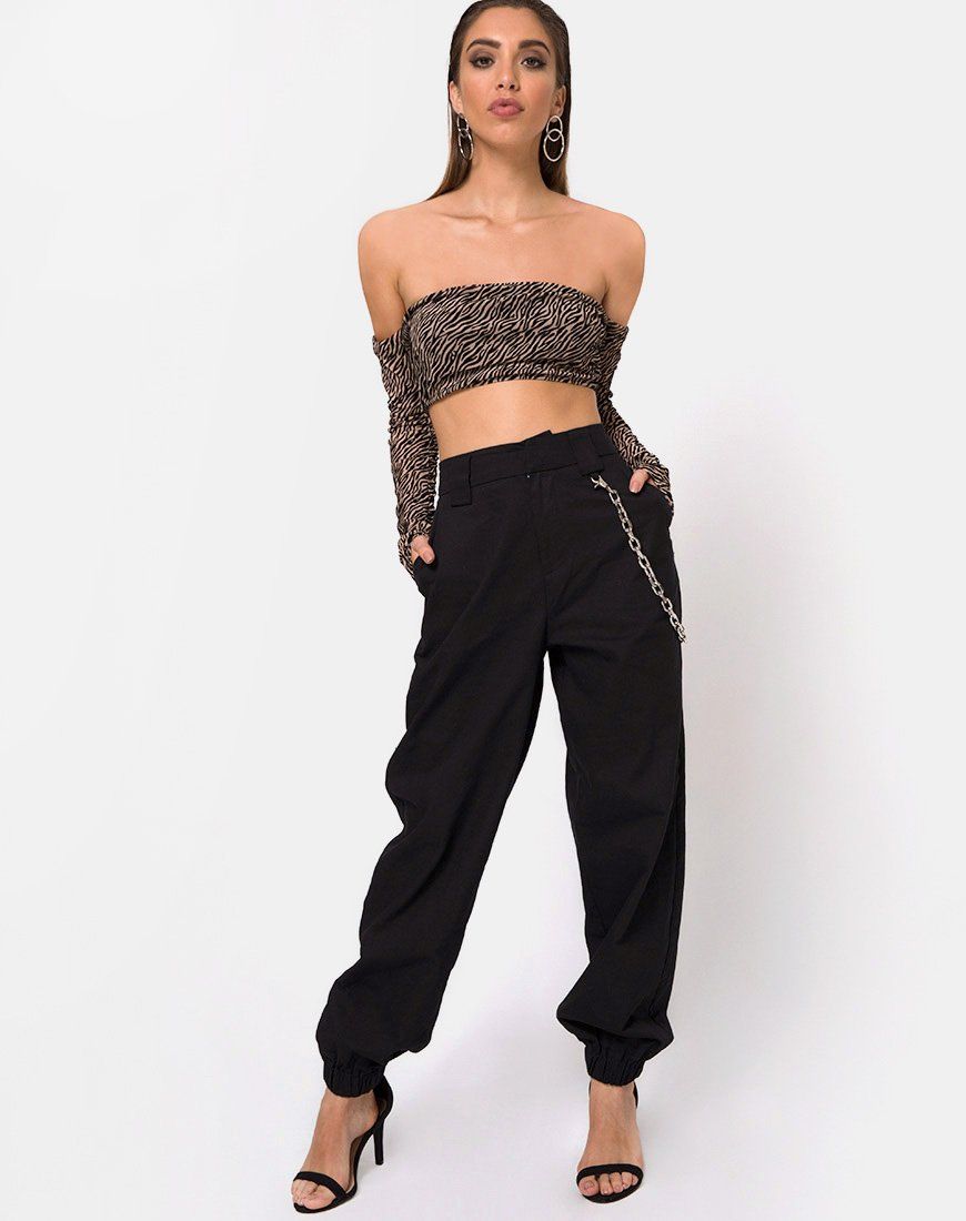 Nareen Off Shoulder Top in Tiger Net Tan sold by Motel Rocks product image thumbnail 3