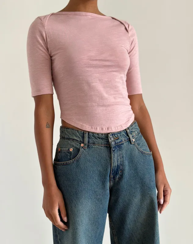 Ralda Curved Jersey Tee in Pink Lady sold by Motel Rocks