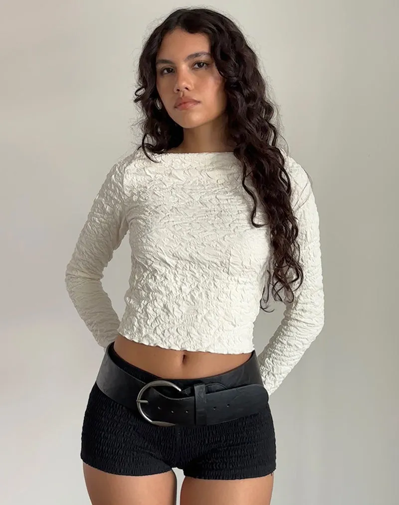 Angela Textured Long Sleeve Top in Jersey Cream sold by Motel Rocks