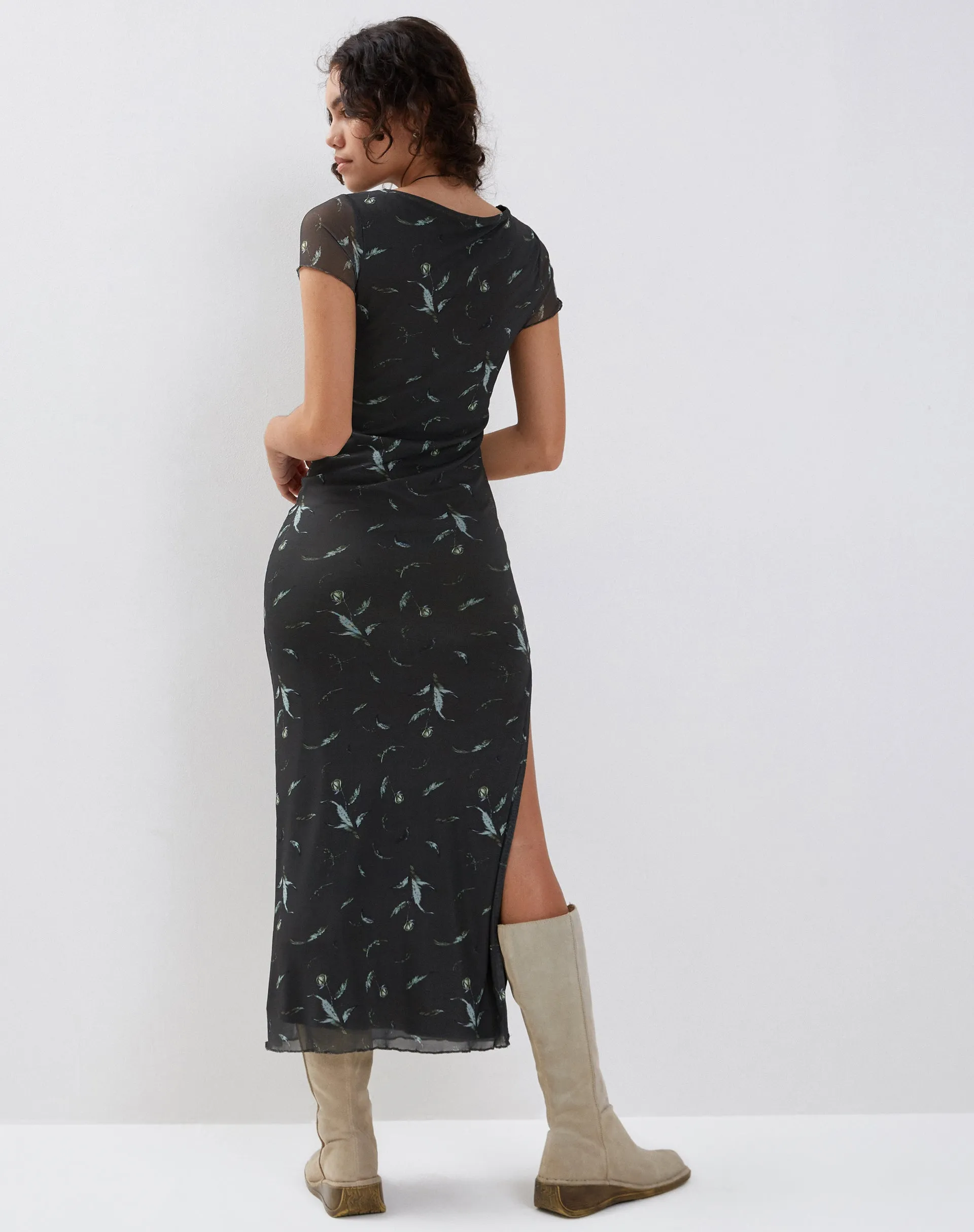 Danari Mesh Maxi Dress in Floral Khaki Silhouette sold by Motel Rocks product image thumbnail 4