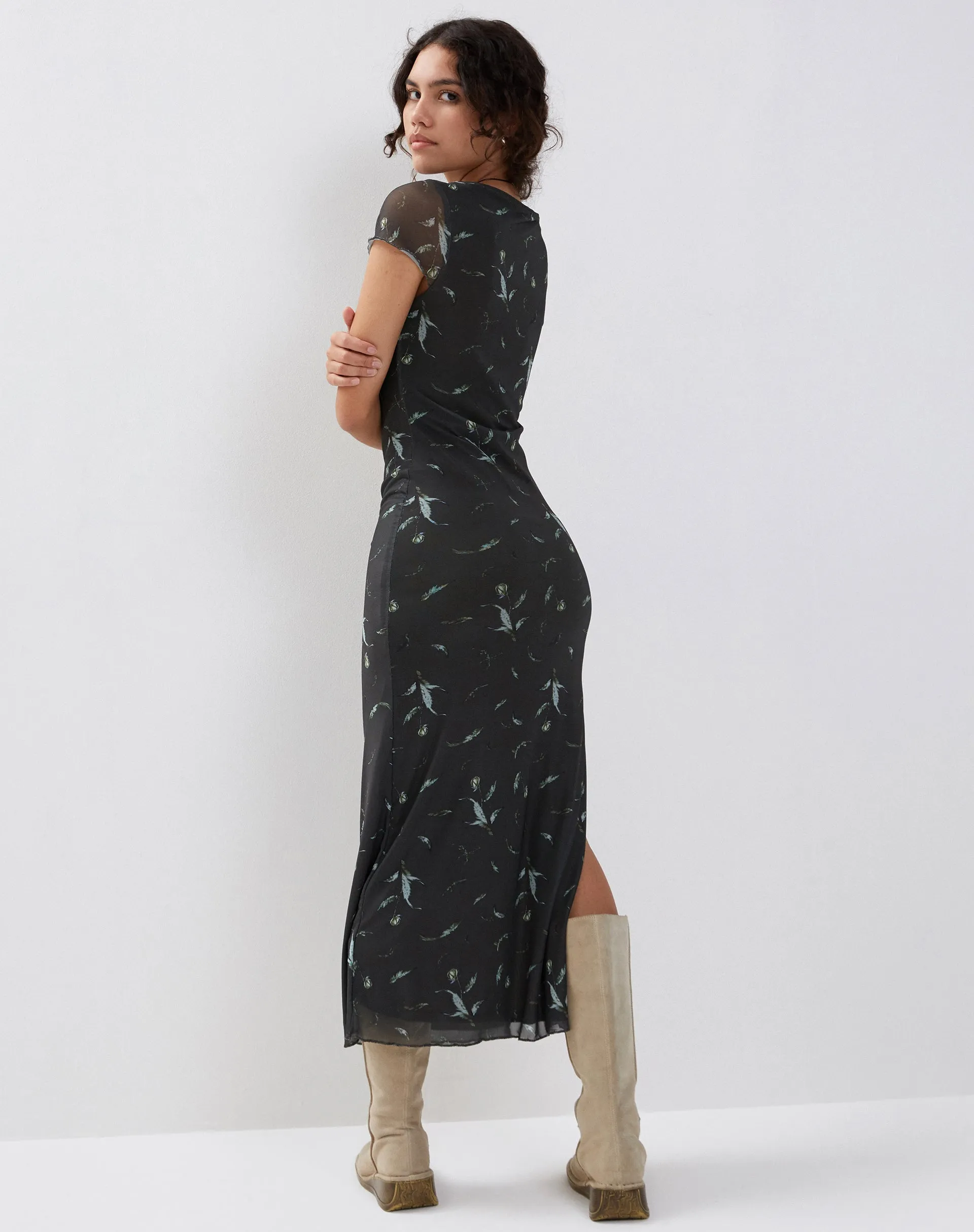 Danari Mesh Maxi Dress in Floral Khaki Silhouette sold by Motel Rocks product image thumbnail 2