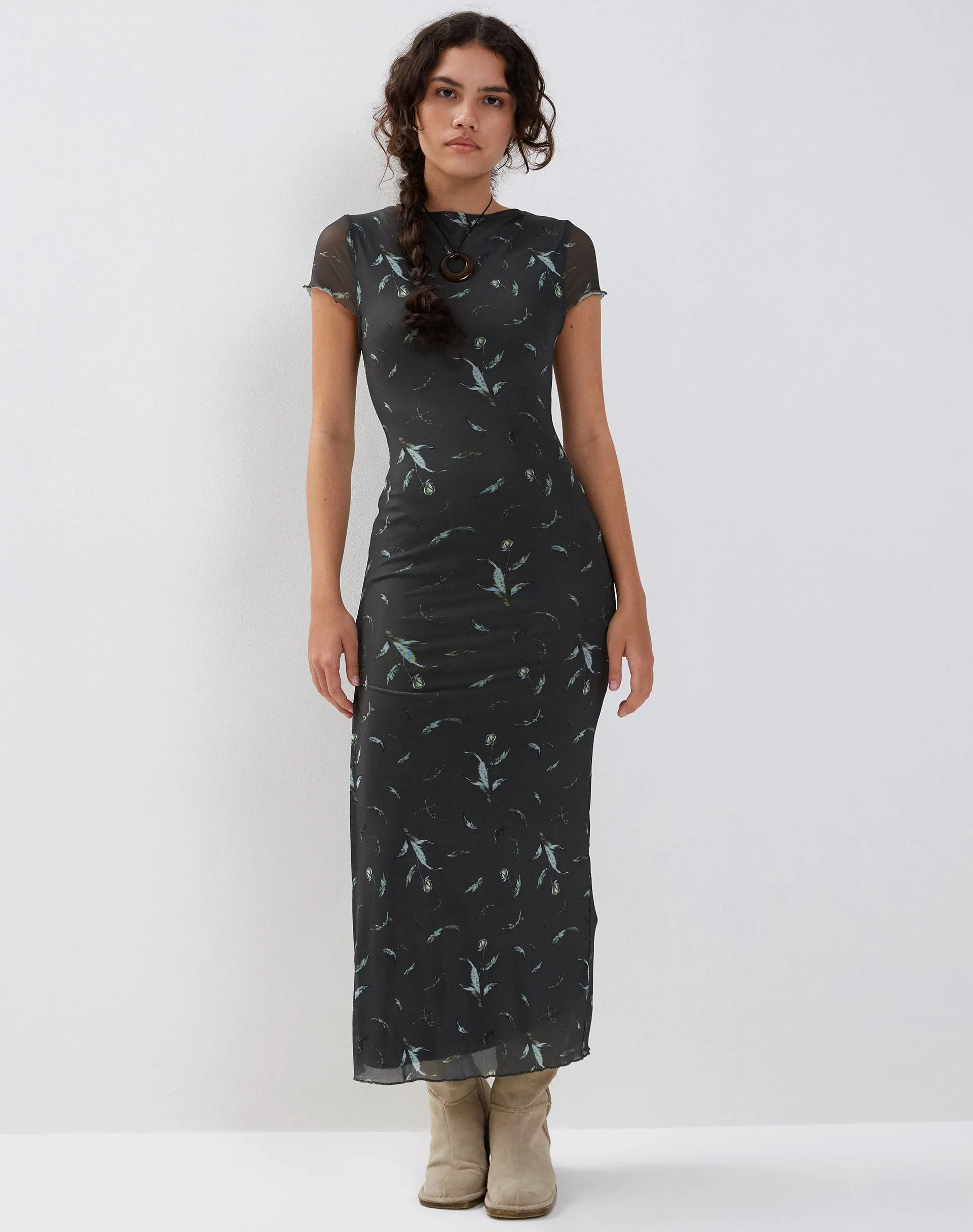 Danari Mesh Maxi Dress in Floral Khaki Silhouette sold by Motel Rocks product image thumbnail 3