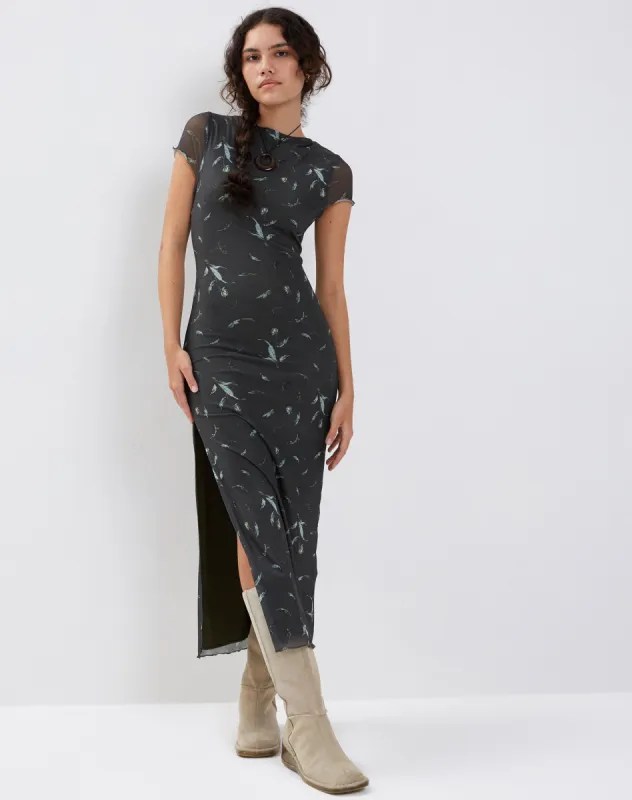 Danari Mesh Maxi Dress in Floral Khaki Silhouette sold by Motel Rocks