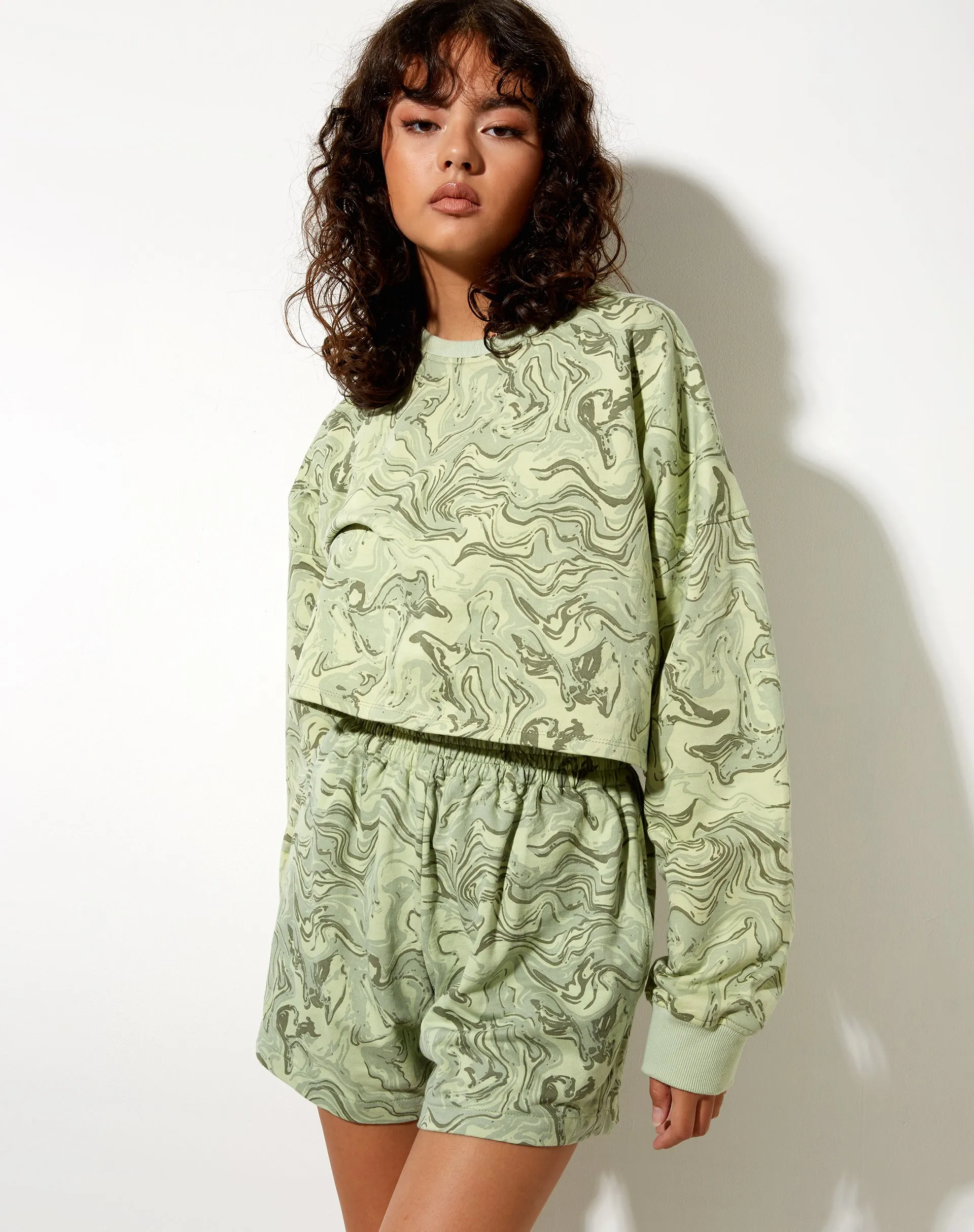 Fawly Crop Top in Marble Green sold by Motel Rocks