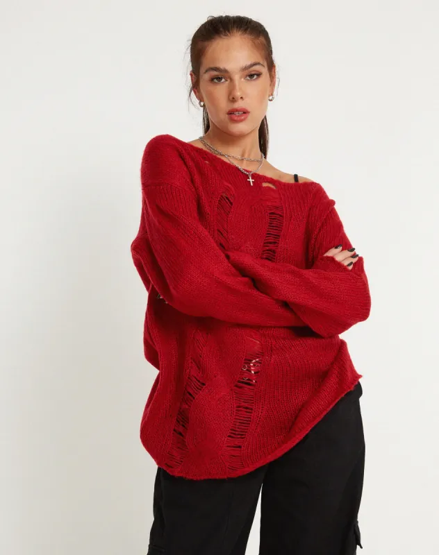 Akohara Laddered Knitted Top in Molten Lava made by Motel Rocks