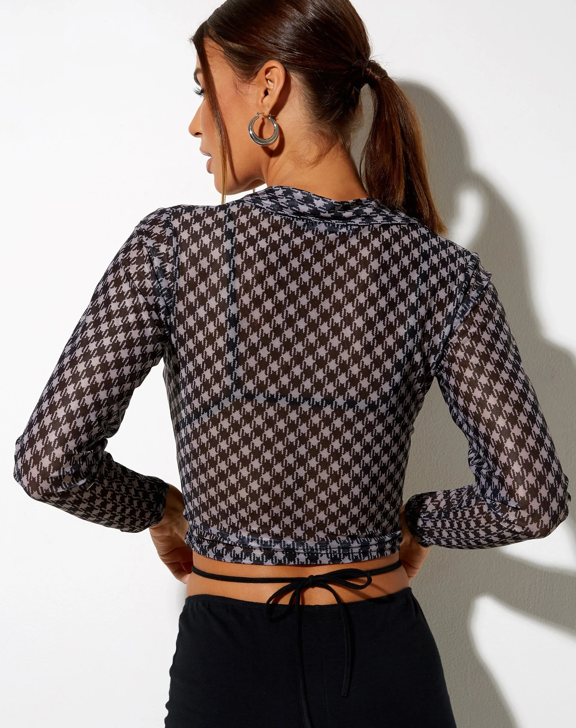 Kelly Shirt in Mesh Diagonal Dogtooth Black and Tan sold by Motel Rocks product image thumbnail 5
