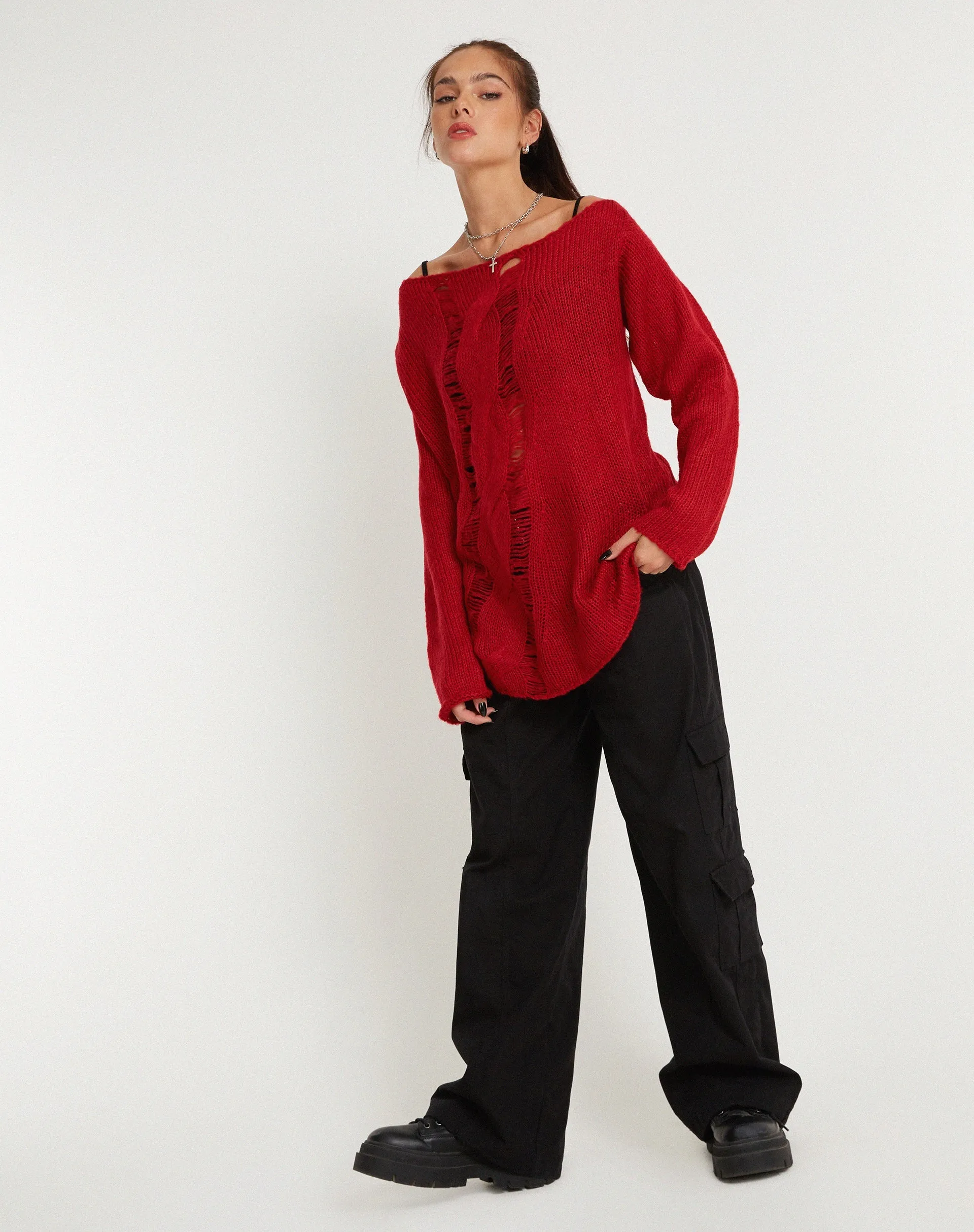 Akohara Laddered Knitted Top in Molten Lava sold by Motel Rocks product image thumbnail 2