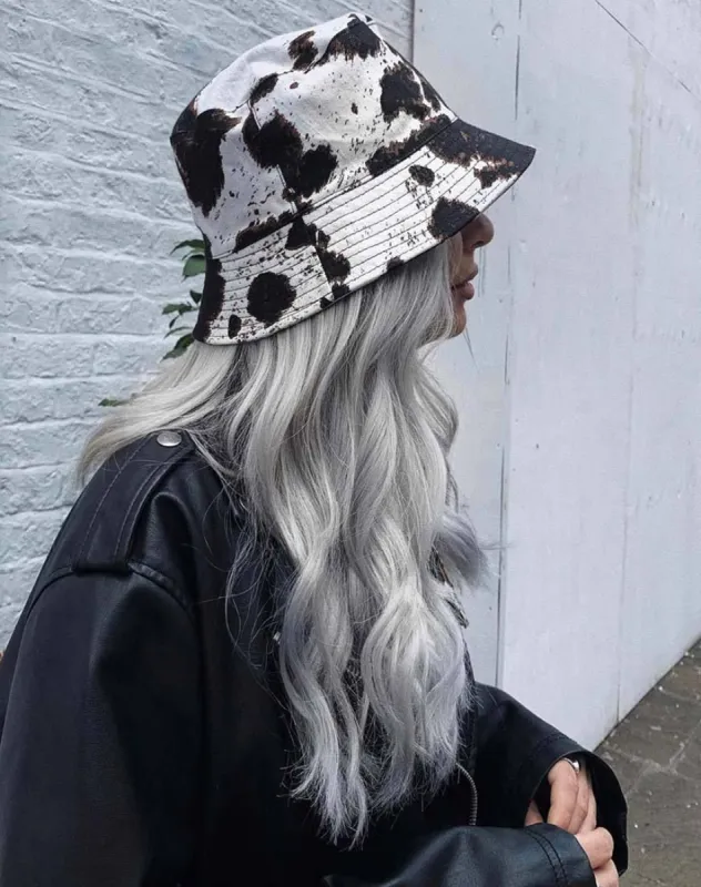 Bucket Hat in Cow Hide Brown and White Hat sold by Motel Rocks