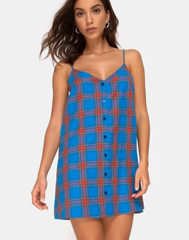 Sanna Slip Dress in Blue and Red Check sold by Motel Rocks