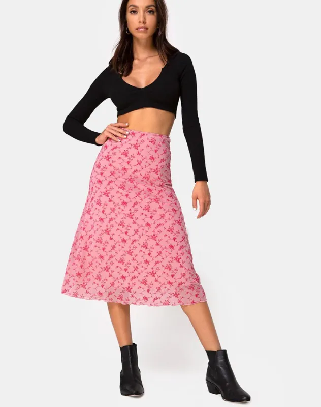 Taura Skirt in Love Bloom Pink Flock sold by Motel Rocks