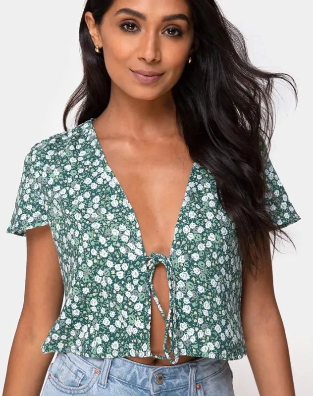 Vaco Blouse in Floral Field Green sold by Motel Rocks