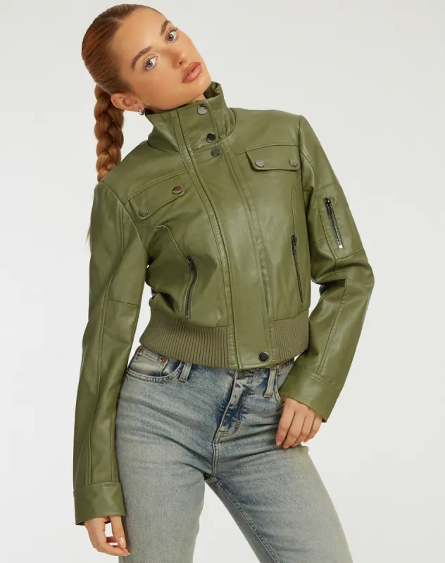 Loviana Jacket in PU Green sold by Motel Rocks