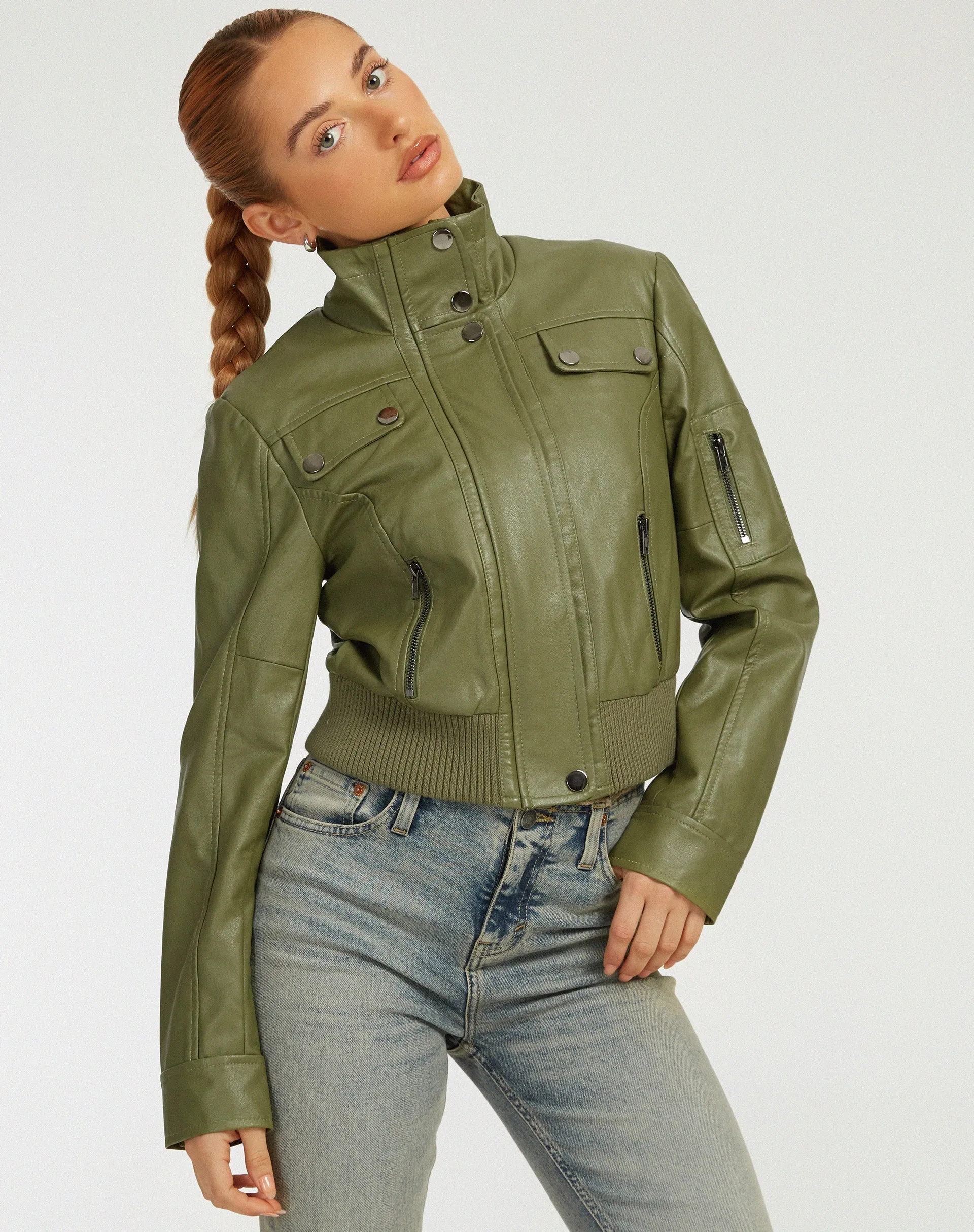 Loviana Jacket in PU Green sold by Motel Rocks