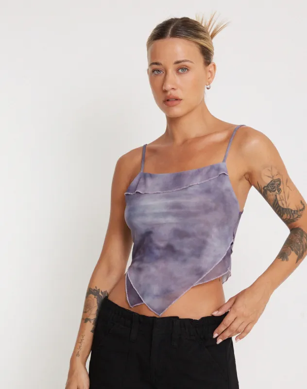 Shindu Printed Mesh Top in Smokey Gradients Purple sold by Motel Rocks