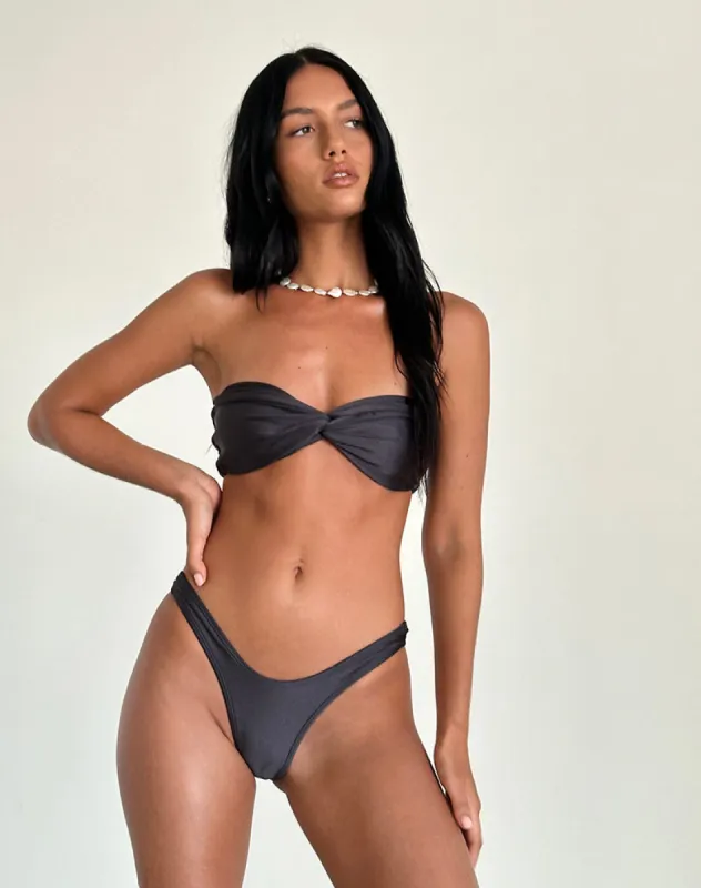 Farida Bikini Bottom in Dark Grey sold by Motel Rocks