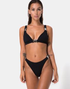 Hyuna Bikini Bottom in Black with Silver Buckle sold by Motel Rocks