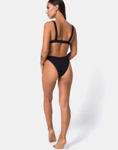 Hyuna Bikini Bottom in Black with Silver Buckle sold by Motel Rocks