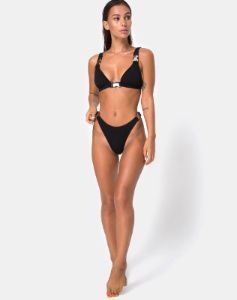 Hyuna Bikini Bottom in Black with Silver Buckle sold by Motel Rocks
