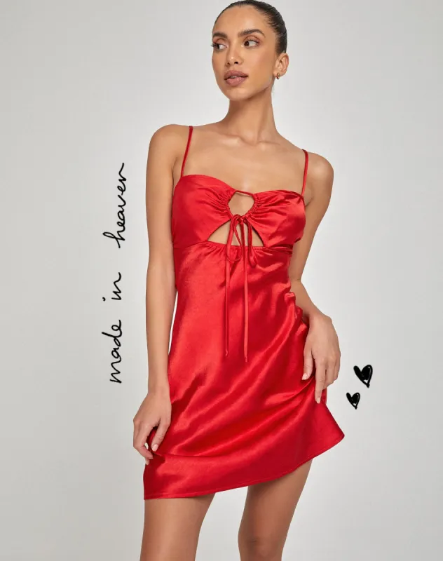 Rinti Slip Dress in Satin Red sold by Motel Rocks