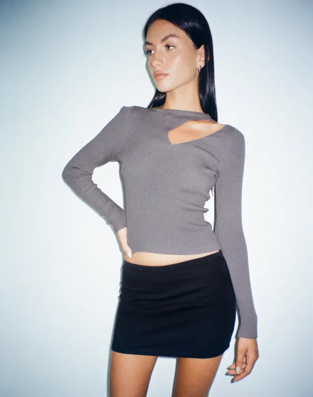 Aksari Cut Out Long Sleeve Top in Flint Gray sold by Motel Rocks