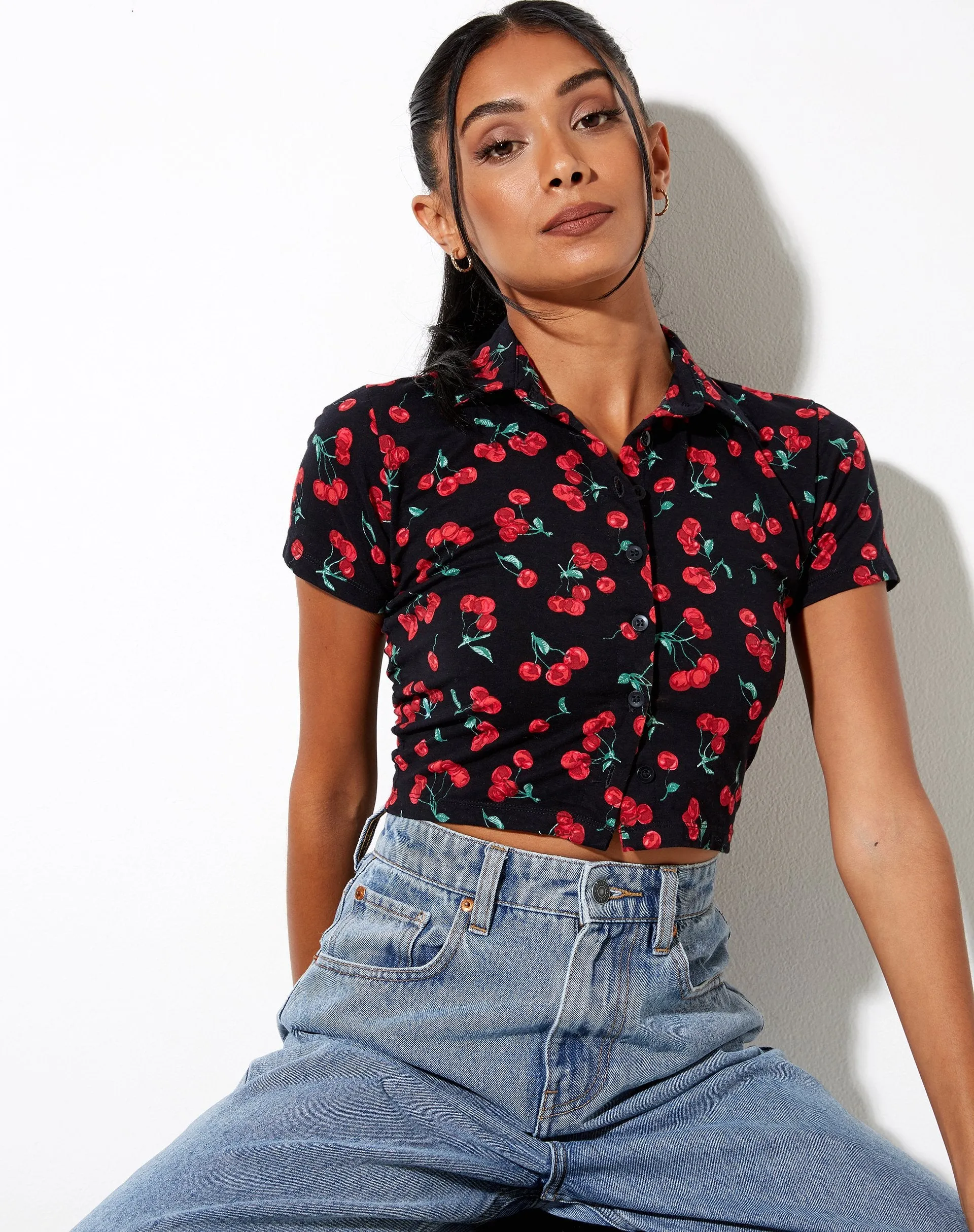 Wuma Shirt in Cherries Black sold by Motel Rocks product image thumbnail 4