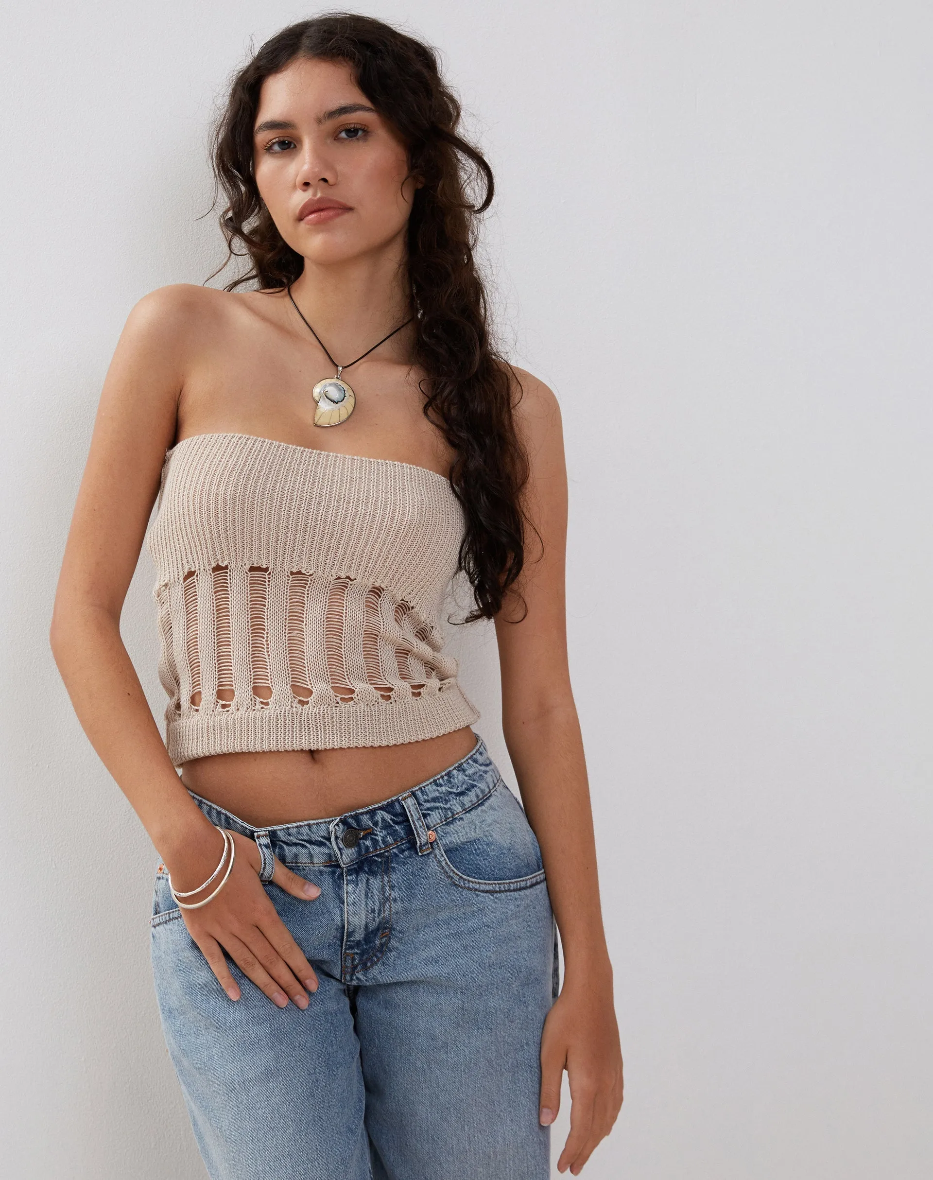 Camille Knitted Tube Top in Neutral sold by Motel Rocks product image thumbnail 3
