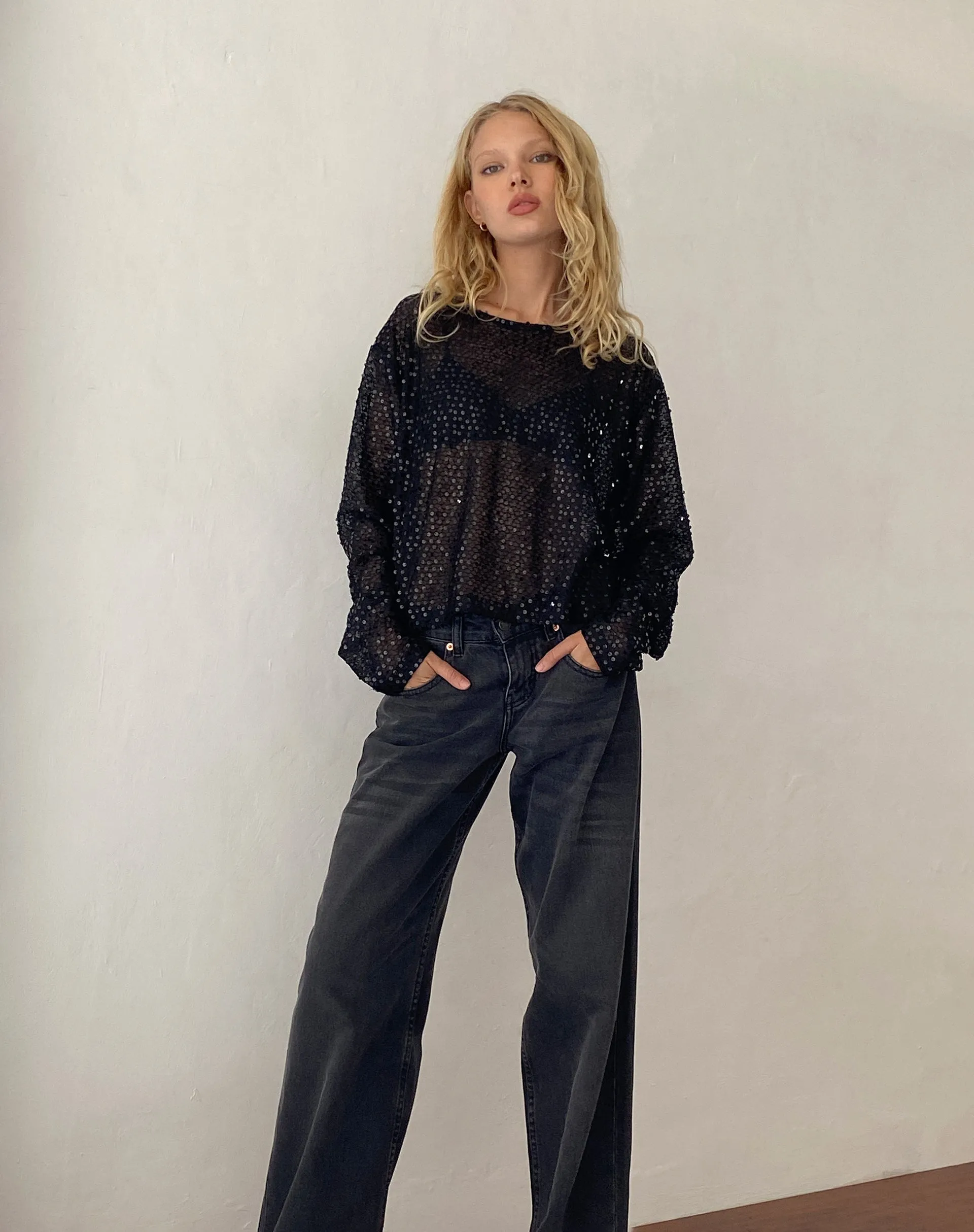 Aridani Unlined Long Sleeve Top in Black Sequin sold by Motel Rocks product image thumbnail 2