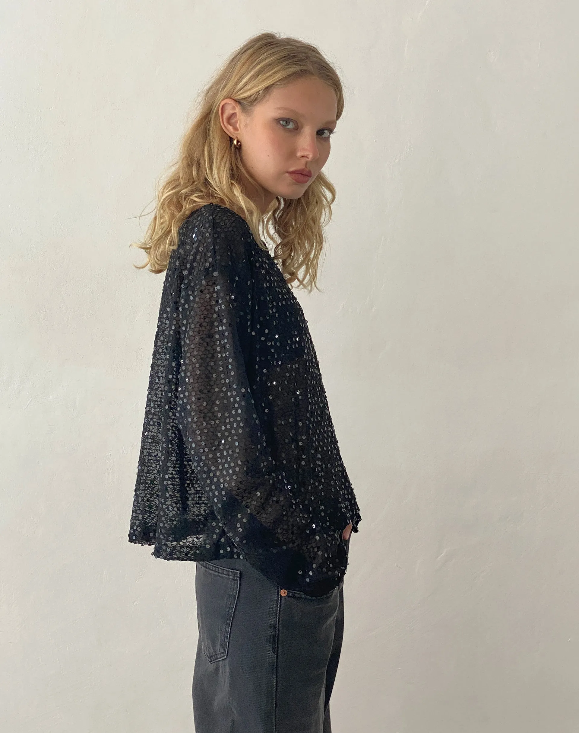 Aridani Unlined Long Sleeve Top in Black Sequin sold by Motel Rocks product image thumbnail 4
