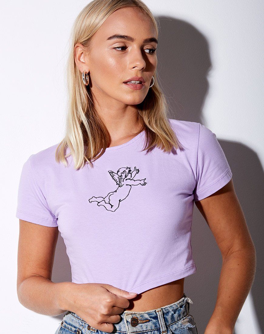 Tindy Crop Top in Lilac Cherub Embro sold by Motel Rocks product image thumbnail 2