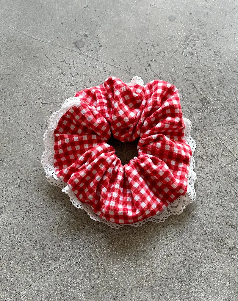 Scrunchie in Red Gingham with Lace sold by Motel Rocks product image thumbnail 4