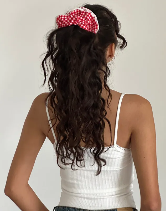 Scrunchie in Red Gingham with Lace sold by Motel Rocks