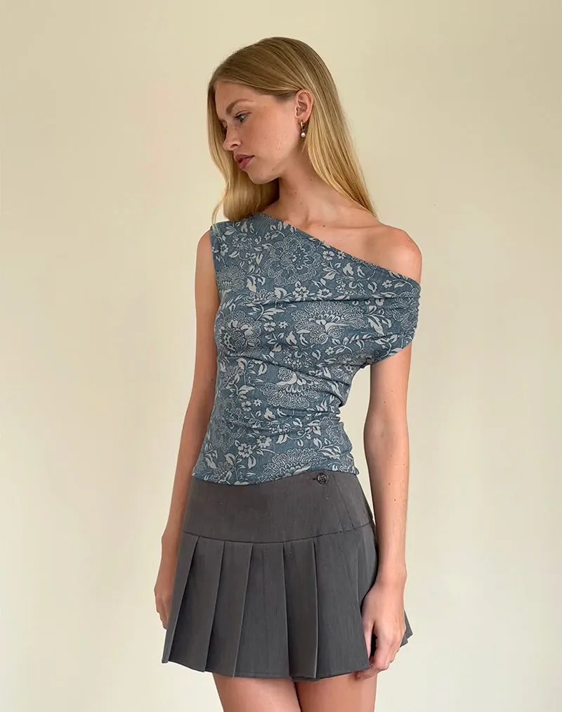 Calypso Top in Blue Ornate Print Lycra sold by Motel Rocks product image thumbnail 2